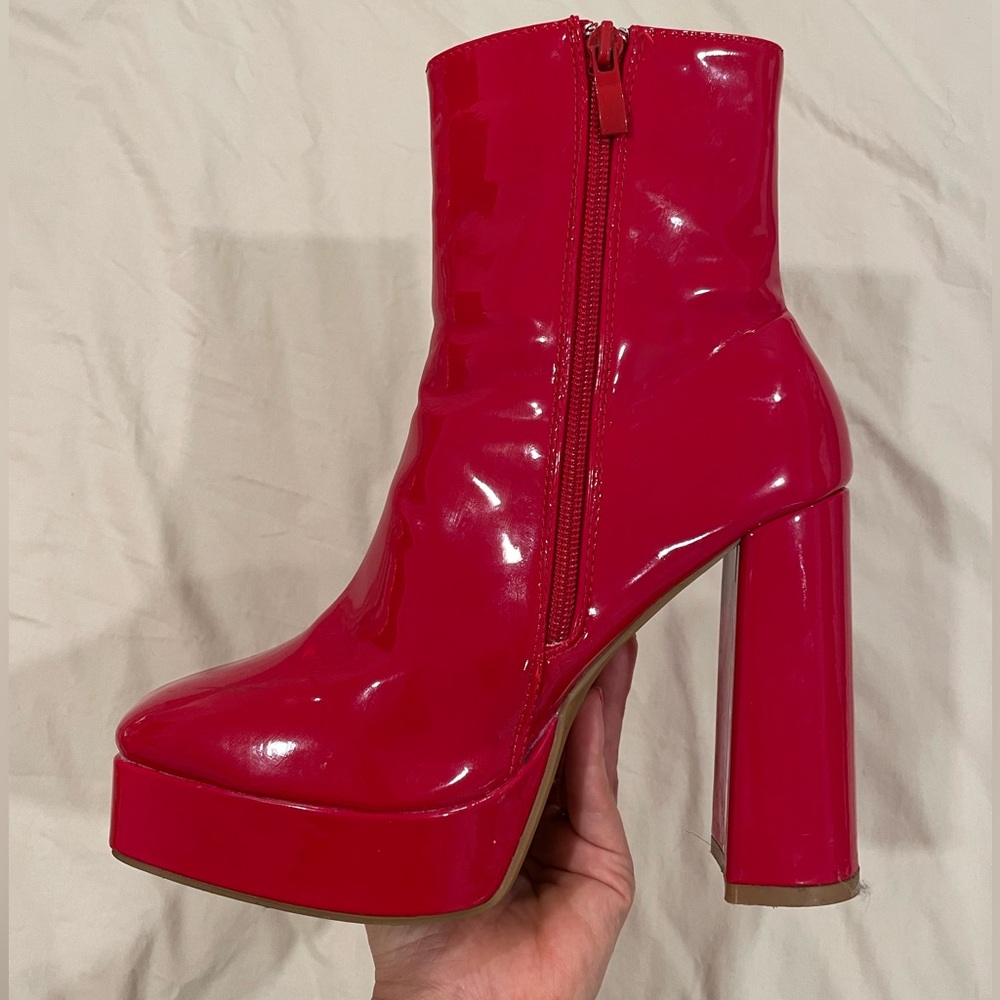 Red Patent Chunky Platform Ankle Booties